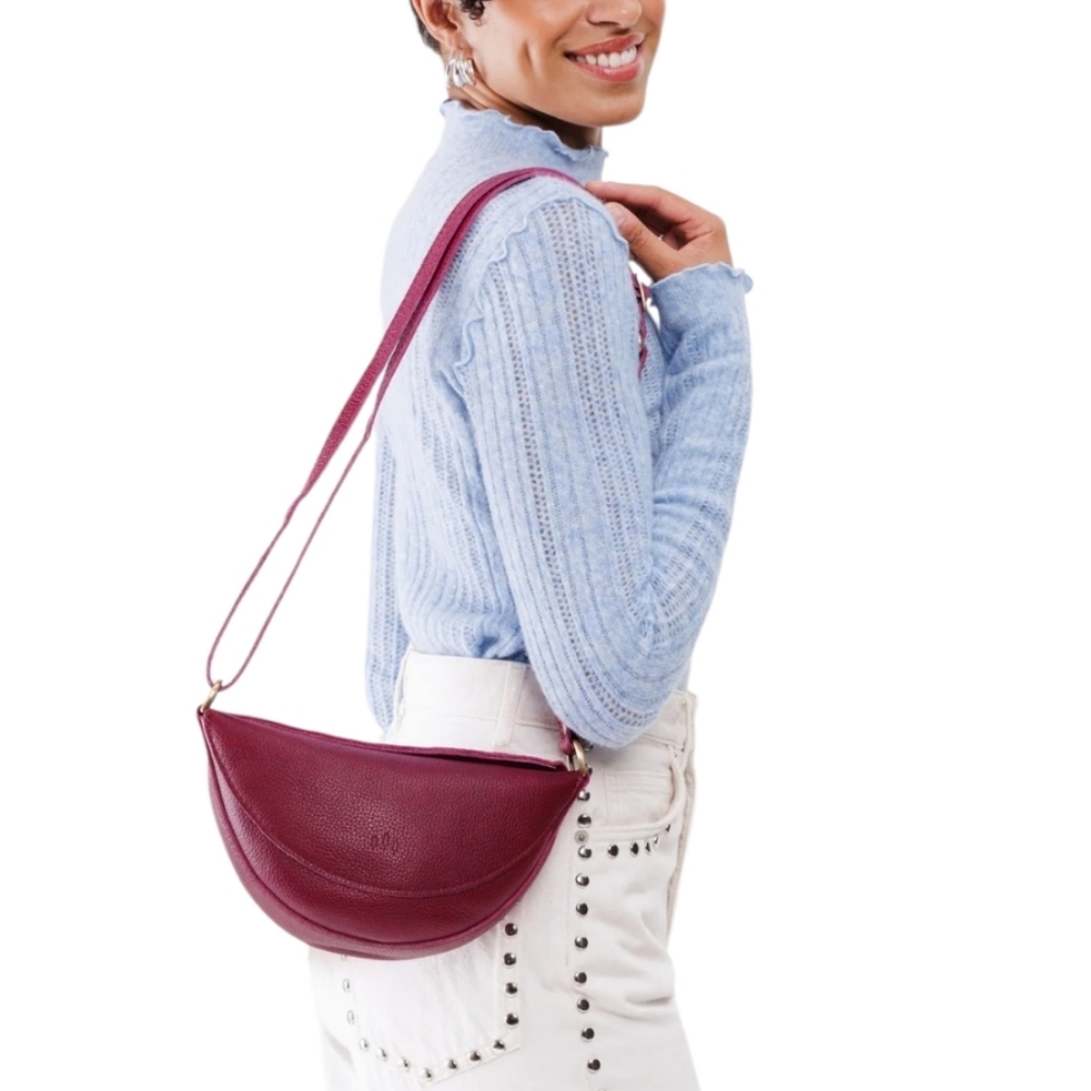 Portland Leather Wine Red Crescent Crossbody Bag - Picture 4 of 10